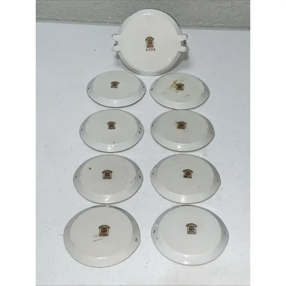 Vtg Lenwile Ardalt Hand Painted 3.5” Coasters With Caddy Occupied Japan Set Of 8